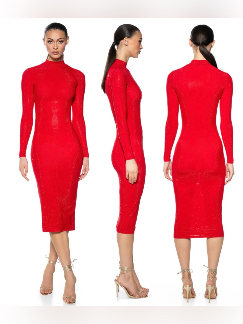 AKIRA red KEEP WALKIN RHINESTONE MIDI DRESS Sz L NWOT